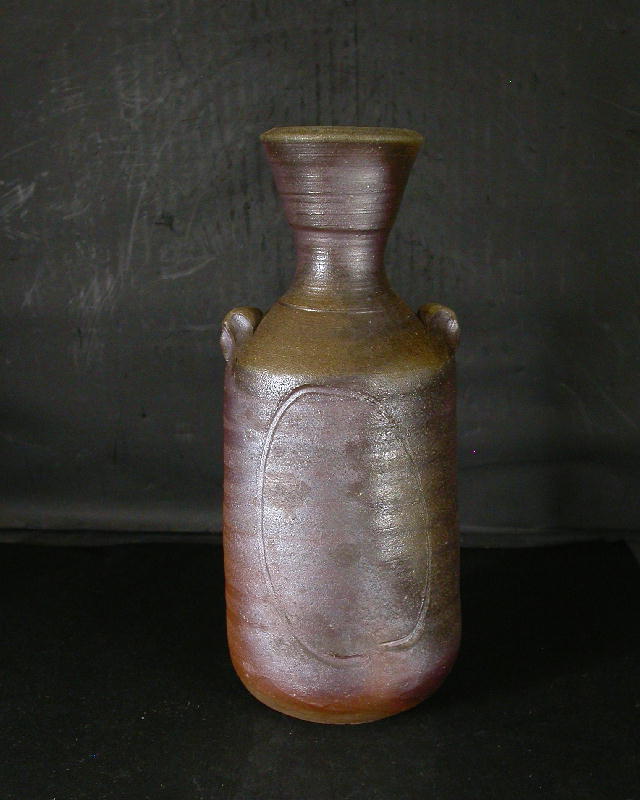 備前焼 登窯 備前市無形文化財 岡田 輝 共箱付き黄ゴマ耳付き花