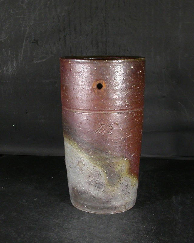 備前焼 登窯 岡山県無形文化財 二代藤田 龍峰 共箱付き桟切り掛花入1