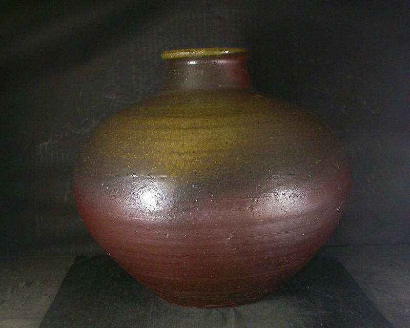 備前焼　登窯　備前焼中堅作家　福島　一夫　共箱付き黄ゴマ特大壺１