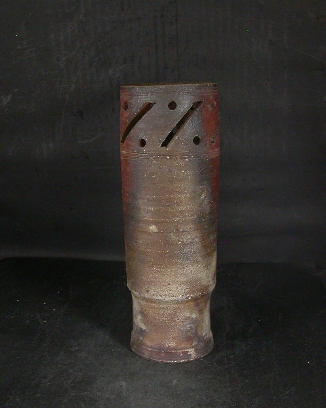 備前焼 登窯 備前焼中堅作家 松嶋 弘 共箱付き桟切り透かし花入2