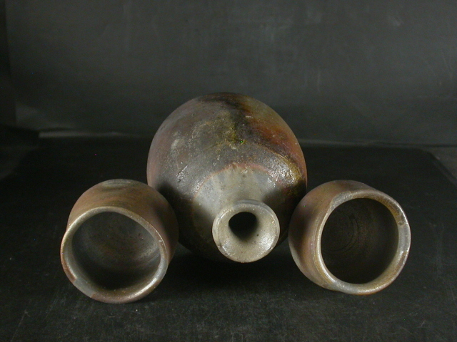 備前焼 登窯 備前焼物故作家 榊原 茂 共箱付き桟切酒器セット3 備前焼