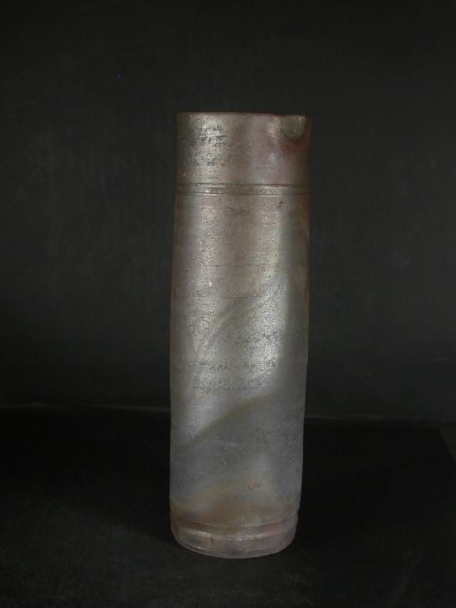 備前焼 登窯 備前焼窯元 南燦窯 平田 吉己 共箱付き銀彩・桟切筒花入2