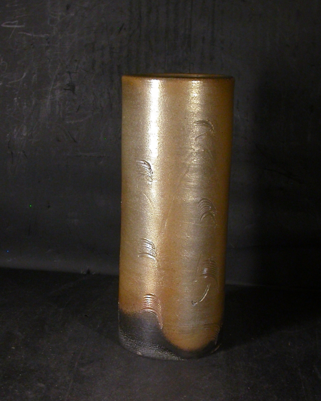 備前焼 登窯 備前焼中堅作家 日幡 寿 共箱付き金彩・黒ゴマ筒花入6