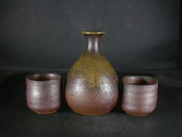 備前焼 登窯 備前焼ベテラン作家 松嶋 勉 共箱付き黄ゴマ酒器