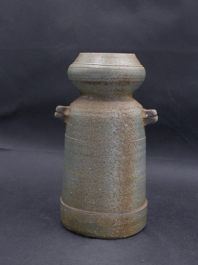 備前焼 登窯 備前焼中堅作家 藤森 陶志 共箱付き黄・青ゴマ耳付き花入