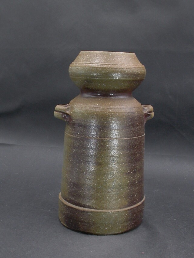 備前焼 登窯 備前焼中堅作家 藤森 陶志 共箱付き黄・青ゴマ耳付き花入