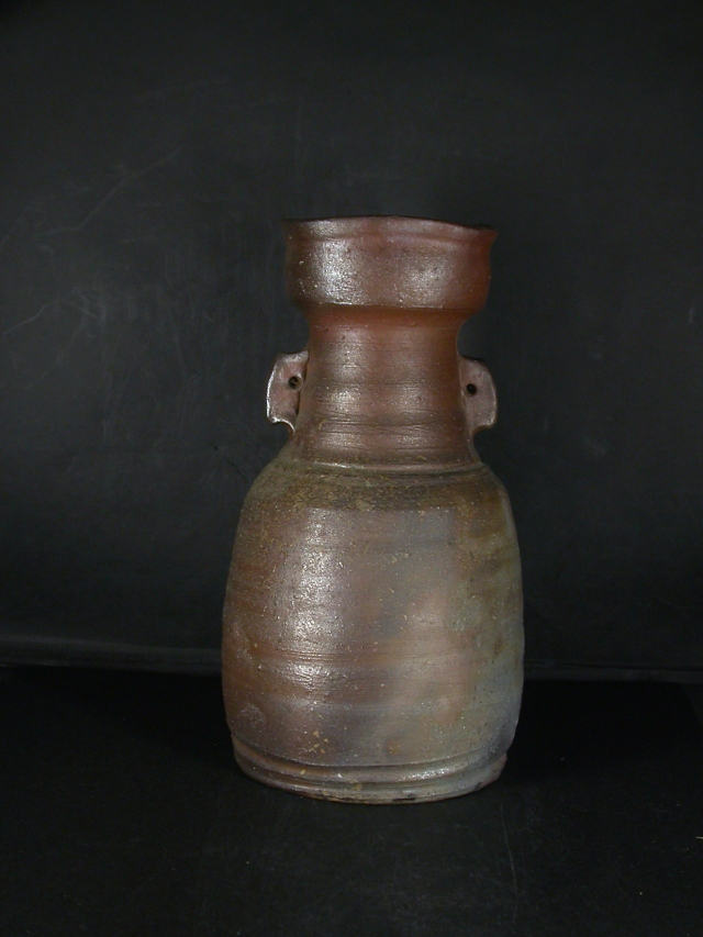 備前焼 登窯 備前焼物故作家 乗松 俊行 共箱付き桟切・黄ゴマ耳付き花