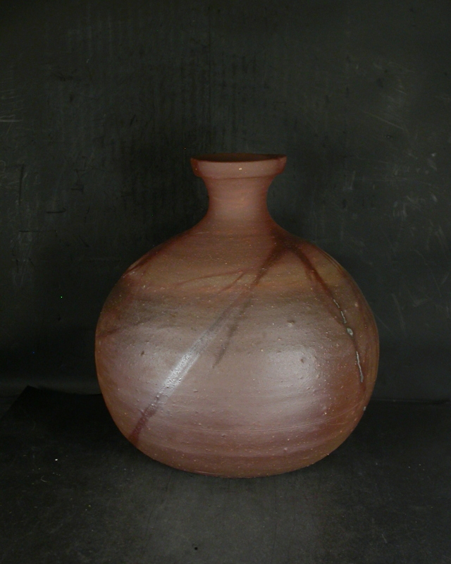 備前焼 大徳利 陶印あり 花生け 焼き締め 備前焼 登窯 備前市無形文化財 柴岡 紘一 2．3升共箱付き緋襷