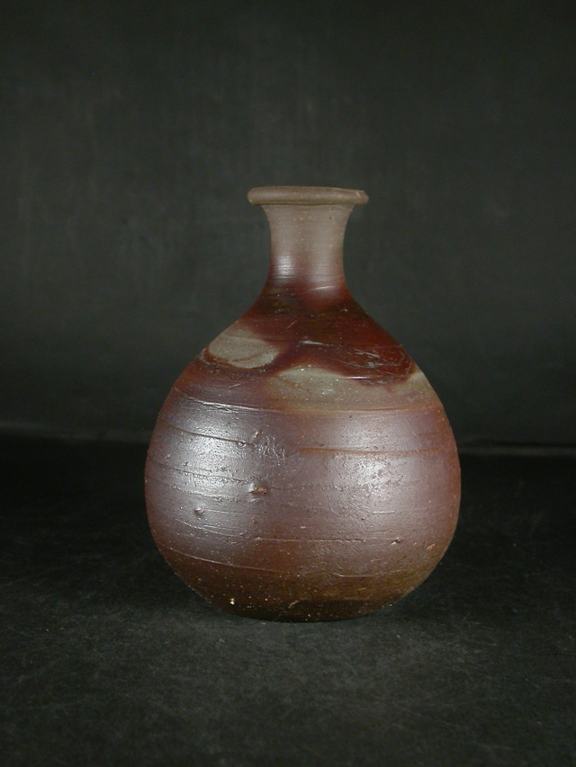 人間国宝　藤原雄作　備前焼　窯変　徳利　共箱　共布　略歴付　酒器 備前焼 登窯 備前焼人間国宝 故藤原 雄 共箱付き緋襷・焦げ茶の