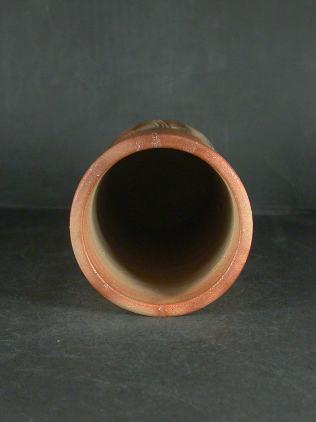 処分品 備前焼 岡山県無形文化財 松井 輿之 緋襷線刻筒花入36 備前焼